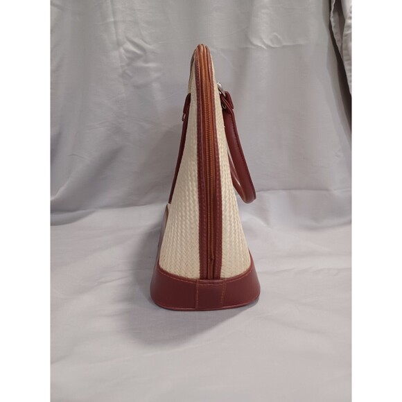 VINTAGE LE SAC STRAW AND LEATHER DOUBLE HANDLE HANDBAG - Picture 15 of 16